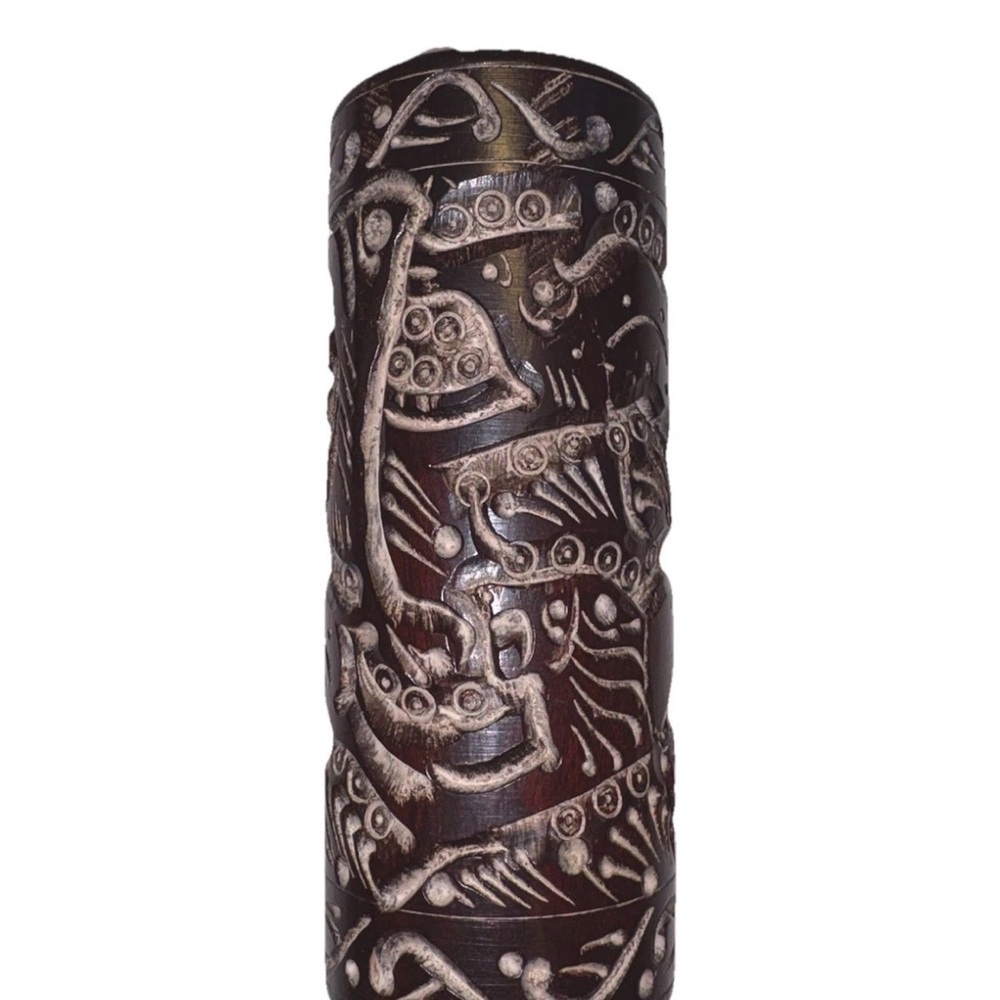 Vintage Chinese Intricately Carved Brush Pot Cylinder Vase Hand Carved